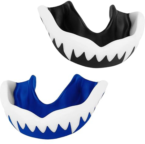 Zahnschutz,Sport Mundschutz, für Erwachsene Kinder Zahnschutz mit tragbar Hygienebox für American Football Kampfsport, Boxen, Kickboxen, Hockey(Blau und Weiß,schwarz und weiß)