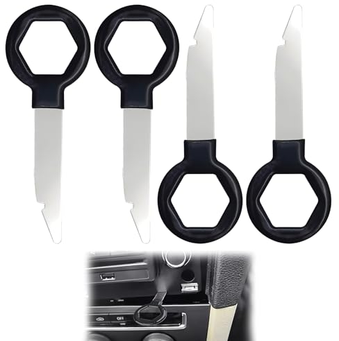 meukcez 4 Pièces Clé Extraction Autoradio, Clé Demontage Autoradio Compatibles avec Modèles VW Seat Skoda Mercedes Benz A3 A4 T5 Golf, Outils de Démontage pour Autoradios 2 DIN