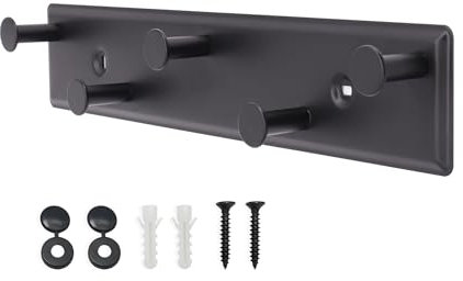 SYPEN Garderobenhaken mit 5 Haken, Kleiderhaken Wand, Garderobenleiste Metall, Wandgarderobe Schrauben, Hakenleiste für Schlafzimmer Bad (Schwarz)