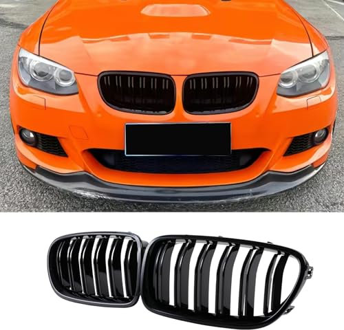 Haoyijiahui E92 E93 Nieren Kühlergrill – Passend für BMW 3 Series Typ E92 (Coupé) und E93 (Cabriolet) 2010-2013 (nur LCI), Grill Glanz Schwarz Doppelsteg Kühlergrill (For 3er E92 2010-2013)