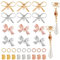DELORIGIN 24 Stück 18k Vergoldet Messing Ohrstecker Mit Schleife, 150 Stück Springringe und 150 Stück Ohrmuttern, 4 Stile Fliege Charms Ohrring Anhänger Für Frauen DIY Schmuckherstellung