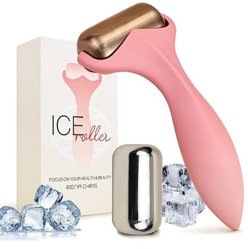 Rena Chris Eisroller für Gesicht & Körper - 2 Edelstahl-Rollerköpfe für langanhaltende Kühlung, Gesichtsroller für klare Haut und Linderung von Schwellungen - Gesichtsmassage Hautpflege Roller