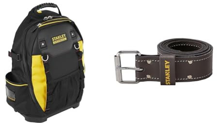 Stanley Fatmax 1-95-611 Zaino Porta Utensili, Nero, 36 x 46 x 21 cm 2 Kg & STANLEY STST1-80119 Cintura portautensili in pelle per fondine e borse portautensili, con fibbia a rullo regolabile