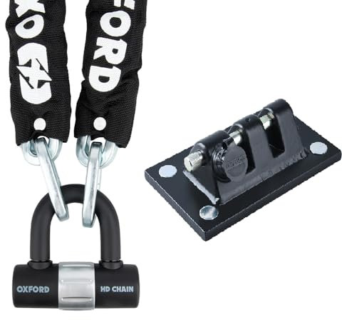 Oxford HD Chain Lock 1.5m with Double Locking Padlock and Docking Station Anchor for Motorcycles, Scooters, ebikes, Black