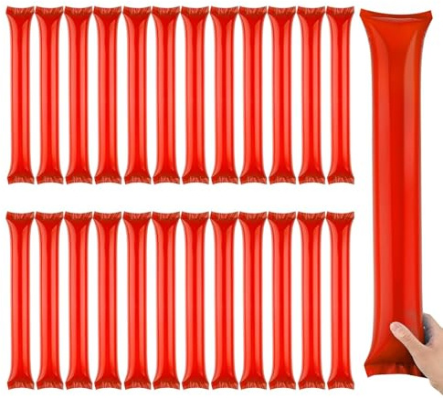 JYTDBCS 24 Pieces Thunder Sticks, Thicken Cheering Boom Sticks, Team Spirit Sticks, Inflatable Plastic Boom Noise Makers for Sporting Events Dance, Red