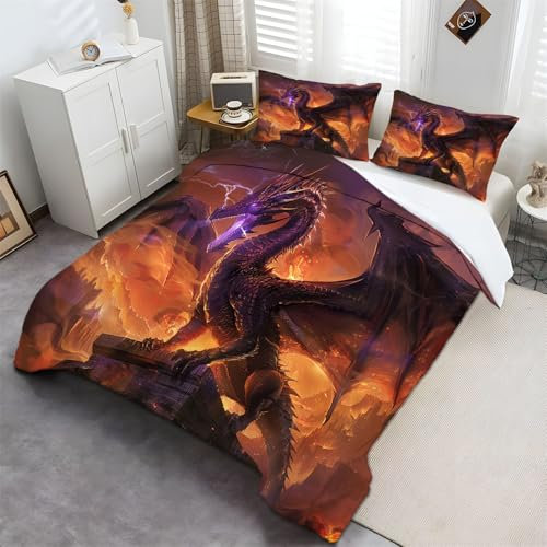 Sci-Fi-Fliegender Drache Bettwäsche Farbe Moderne Bedruckte Bettbezüge mit Reißverschluss und 80x80cm Kissenbezug 135 x 200 cm für Kinder, Jungen Teenager Sport Bettbezug