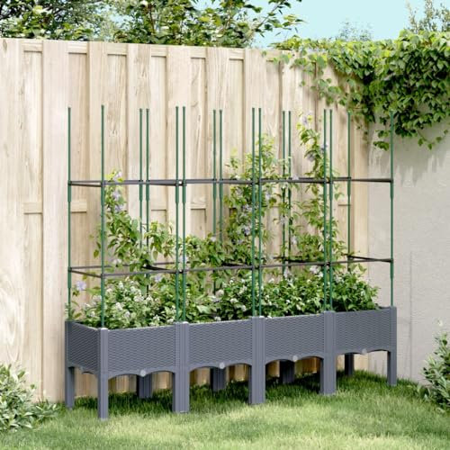 Tino Tech Jardinière avec treillis - 160 x 40 x 142,5 cm - En polypropylène - Pour culture, légumes, jardin, balcon - Gris