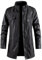 Darringls Veste en cuir pour homme - Manteau en cuir mi-long - Grande veste coupe-vent - Couleur unie - Coupe ajustée - Col montant - Veste de transition - Veste vintage en cuir véritable - Veste