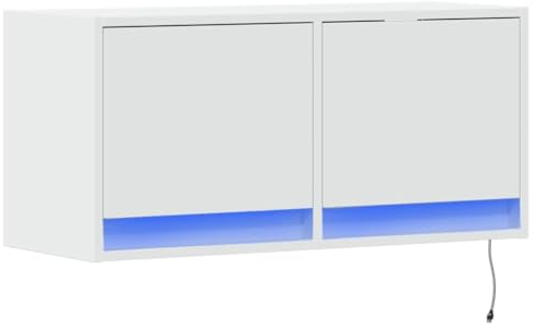 vidaXL Meuble TV Mural avec lumières LED Blanc 80x31x35 cm, Meuble TV Suspendu au Mur, unité TV Flottante, Support TV Mural, Meuble TV Flottant