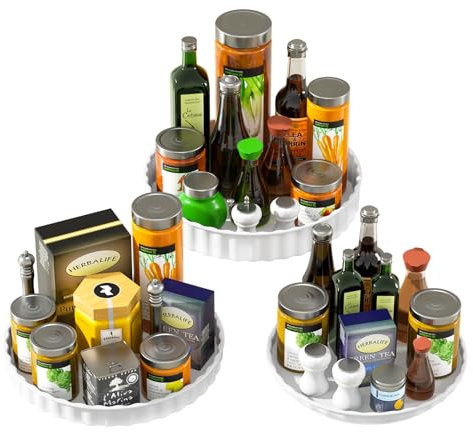 3 Pack Turntable Organiser, Kitchen Fridge Organiser, 360° Lazy Susan Rotating Spice Rack, Rotating Spice Holder Organiser for Kitchen, Fridge, Cupboard