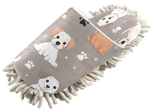 BURSTDDY Microfiber Cleaning Slippers,Cute Dogs Microfiber Slippers Mop Shoes for Kitchen House Floor Clean-L