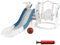 HOMASIS 4 in 1 Kinderrutsche Indoor & Outdoor, Kinder Rutsche mit Schaukel, Basketballkorb, Ball, Kletterleiter, Babyrutsche Spielplatz Gartenrutsche für Kinder ab 18 Monaten (Blau+Weiß)