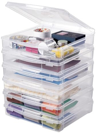 VEVOR Scrapbook Paper Storage, 6 Pack Stackable Plastic Board Game Boxes, Clear Multi-Purpose Document Case with Rounded Corners and Double Latches, for Office Essentials Tools Arts Crafts Supplies