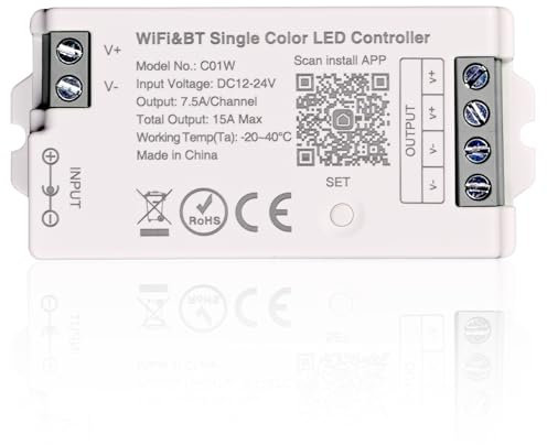 TUNICHX C01W - Controllo della striscia LED monocromatica 2,4 GHz WiFi, controllo di gruppo Alexa Google Home smartphone, compatibile con WR02RF LM007 LM087 FUT006 B1 Mi-Boxer/Mi-Light Dim Remote