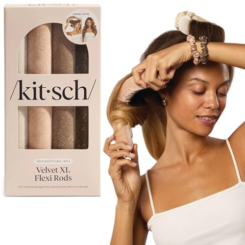 Kitsch XL Flexi Stäbe für hitzelose Locken über Nacht – weiche Samt-Lockenwickler für Frauen – Lockenwickler zum Schlafen – Eukalyptus, 4 Stück