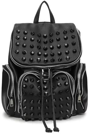 LSNNMU Rucksack Nieten PU-Leder-Nieten-Rucksack for Damen, einfarbig, Schulrucksack for Studenten, lässige Handtasche for Frauen FüR Reisen