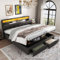 6ft Upholstered Super King Size Bed Frame Ottoman Storage Bed with Hydraulic Lever&Drawers&LED, Lift Up Super King Bed Frame with Adjustable Concealed Headboard Storage&Slats, Linen, No Mattress, Grey