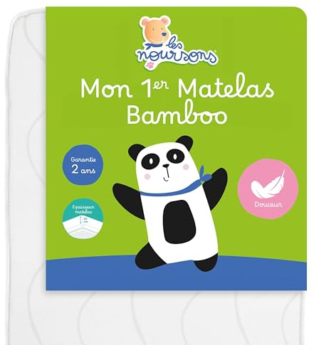 LES NOURSONS - Matelas Bébé Bamboo 60x120 cm - Doux et Absorbant - sans Traitement Chimique - Fabrication Française