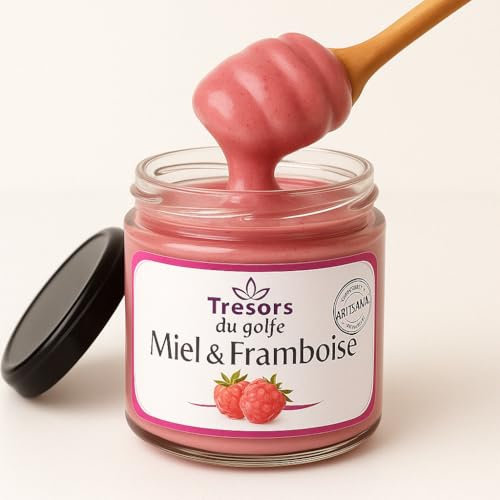 Miel Crémeux à la Framboise – 100% Naturel – Sans Sucre Ajouté ni Conservateur – Miel de Printemps Français – Fabrication Artisanale – Pot en Verre 250g