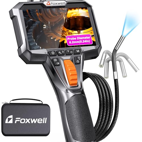 FOXWELL Y400 2-Way Articulating Industrial Endoscope Inspection Camera with Light, Borescope Camera with Articulated Snake Cameras, HD Video Scope for Automotive Engine HVAC Inspection-5.25FT Cable