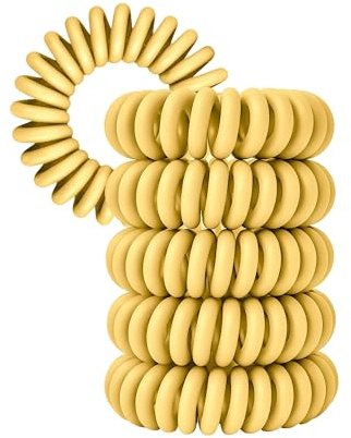 Specora-Classic Spiral Haargummi Gelb – 4 cm – 5er Pack – TPU – Telefonkabel Zopfgummi – Ohne Ziepen & Verheddern – Keine Knicke – Haarschonend