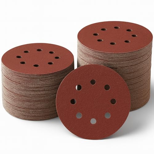 LESNIC 150 Grit Sanding Discs 50Pcs, 125mm 8 Holes Hook and Loop Sandpaper | 5 inch orbital sander pads, heavy duty grit 150 sanding sheets, fits all oscillating tools, dustless 8 hole design