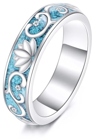 Türkisring 925 Sterling Silber Lotus Blume Ring Türkis Schmuck Geschenke für Damen Frauen Herren Mütter Liebhaber (Lotus, 8)