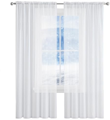 2 Pièce Rideau Voilage 50 x 180 cm Rideaux Salon Semi-Transparent Rideau Voilages Intérieurs Rideaux Voilages Salon pour Porte Fenetre Dressing, Blanc