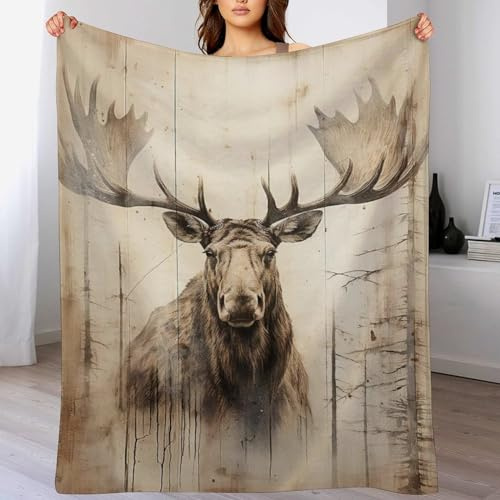 Elch Decke, Warme Decken, Wohndecke, Weich & Komfort Flannel Wolldecke, Sofadecke, Fleecedecke, Tagesdecke 100×130cm