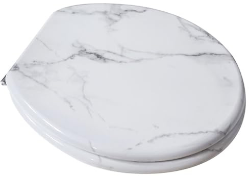 wilko Toilet Seat, White, 37.6 x 45cm, Marble Pattern, MDF, EAS to Install, Durable Design