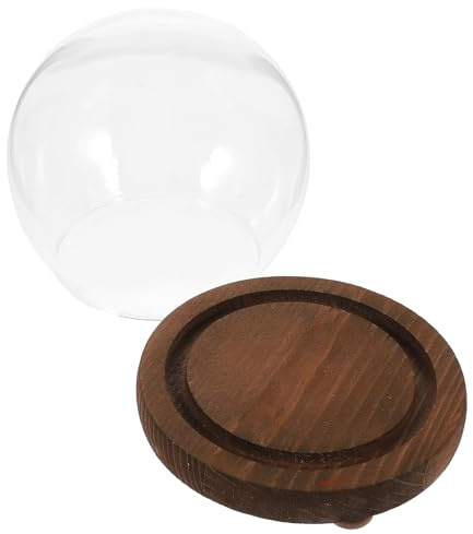 Toyvian Cloche en Verre Ronde avec Socle en Bois pour Fleurs Séchées et Paysage Miniature, Effet Décoratif Élégant et Protection Anti-poussière pour Objets Décoratifs