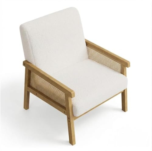 Aptliton Rattan Chair with Wood Frame & Hand-Woven Seat – Indoor Outdoor Patio Furniture, Modern Boho Design, All-Weather Finish, Accent Chair for Living Room, Garden, or Balcony