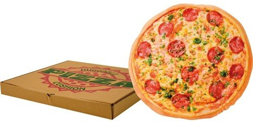 United Labels Pizza Kissen rund, Kopfkissen 40 cm, Sofakissen in Pizzakarton, Dekokissen, lustiges Geschenk für Kinder und Erwachsene
