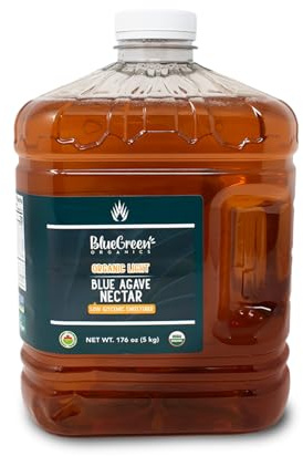 BLUE GREEN ORGANICS Light Organic Blue Agave (176 oz) – Mild Neutral Sweetener for Drinks & Cooking, Vegan, Non-GMO, Bulk Size