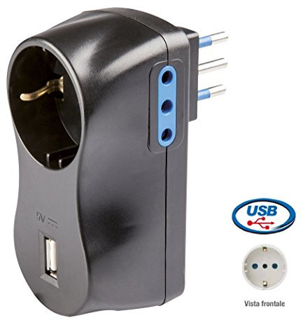 Poly Pool PP0427.1 Adattatore Multiplo 4 posti Con Alimentatore USB 2 Prese Piccole 10 A 1 Presa Standard Tedesco, Nero