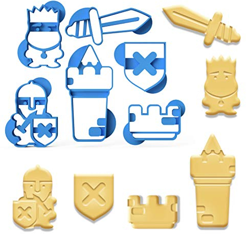 6er SET Keksausstecher Ritter Ausstecher Burg Schwert Ausstechform Mittelalter Schild inkl. 2 Rezepten und Anleitung aus Bio Kunststoff Made in Germany