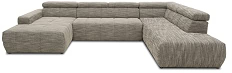 DOMO. collection Sofa Brandon, Wohnlandschaft mit Rückenfunktion und Sitztiefenverstellung in U-Form, Polstergarnitur 359 x 228 x 80 cm (BxTxH), weiß-grau