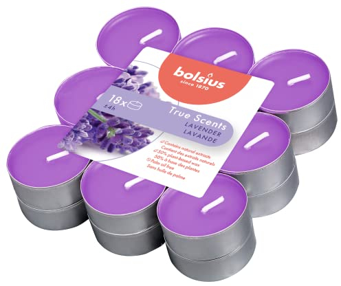 bolsius - True Scents - Lot de 18 Bougies Chauffe-Plat Parfum - Lavande - Durée de Combustion: 4 Heures - Décoration d'intérieur - Extraits naturels - avec Cire Naturelle végétalienne