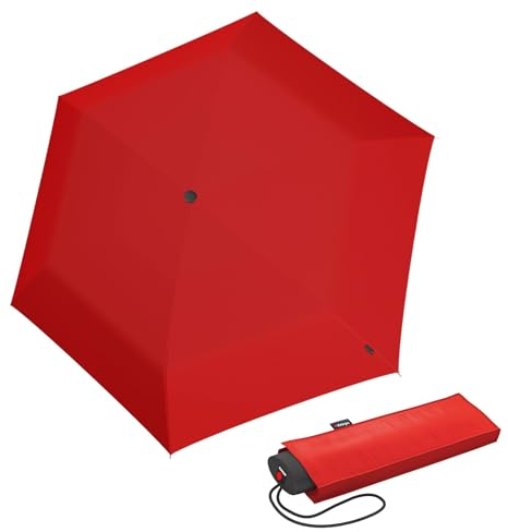 Knirps IS.050 Regenschirm Rot Mit Schirmtasche I Kleiner Taschenschirm Für Unterwegs I Handöffner I Sturmfest & Leicht I Mini Schirm