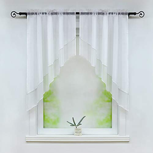 Joyswahl Scheibengardine Voile Bistrogardinen mit Quaste Panneaux, Zweifarbig »Beyza« 2-lagig Kurzstore mit Tunnelzug BxH 120x125cm Weiß 2 Stück