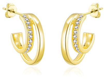 Philip Jones Gold Plated Open Double Hoop Earrings Created With Zircondia® Crystals