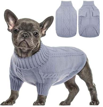 Queenmore Hundepullover Kleine Hunde Wärme Dackel Hundepulli Strick Pullover Hund Strickmantel Mit Zopfmuster Hundepullover Französische Bulldogge Bulldog Chihuahua Katzen Corgi, Grau, S