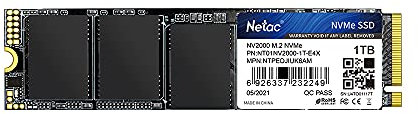 Netac SSD Internes 1To NVME PCIE 3.0 M.2 2280 2500 Mo/s 3D NAND Noir - NV2000