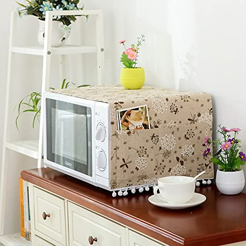 Microwave Oven Cover Elegant Dustproof Cover Toaster Cover Microwave Oven Protector Kitchen Anti-Oil Towel-Grey Dandelion