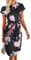 Ajpguot Sommerkleid Damen Elegant Kleider Kurzarm V-Ausschnitt Strandkleid Blumen Knielang Kleid mit Gürtel Partykleid Abendkleid (Schwarz-rot, S)