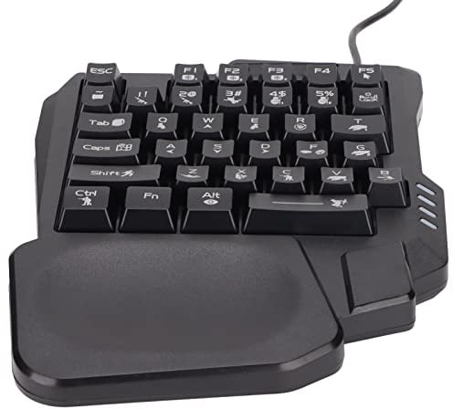 Sazao One Handed Gaming Keyboard, Three Colors Backlight Wide Palm Rest 35 Keys Gaming Keyboard for Computer for Mobile Games