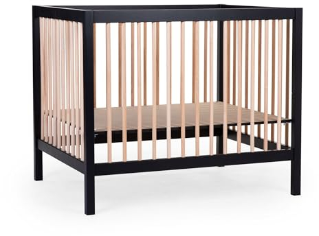 CHILDHOME, Laufstall, 3 Höhen, ab der Geburt, abnehmbare Räder, Bremssystem, Premium-Materialien, Buchenholz, Laufstall 97, 98 x 78, Schwarz/Natur