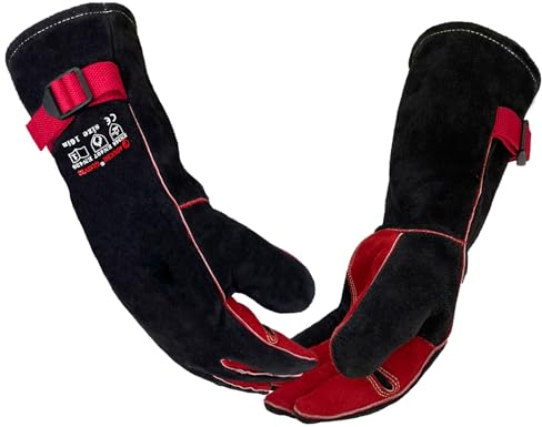 Guantes de soldadura de cuero de 124 °F con palma reforzada, guantes de fuego de manga larga resistentes al calor, guantes de horno para barbacoa Tig Mig (grande 16 pulgadas)