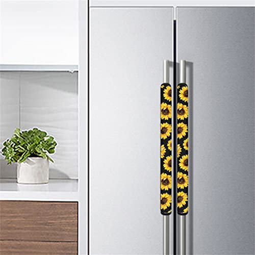 Kuiaobaty Washable Sunflowers Handles Protective Cover for Fridge, Retro Flowers Painting Antiskid Kitchen Appliance Handle Wrap, Black (2 PCS)