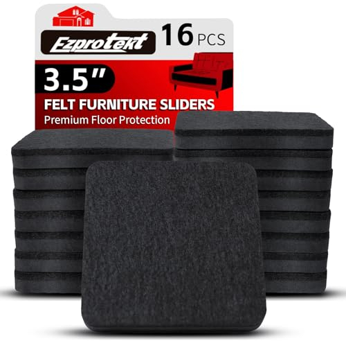 Ezprotekt 3.5 Felt Furniture Movers Sliders for Hardwood Floors, 16 PCS Square Reusable Felt Furniture Moving Pads, Sliders for Moving Heavy Sofa Table Couch Cabinet Fridge, Glides Easily (Black)